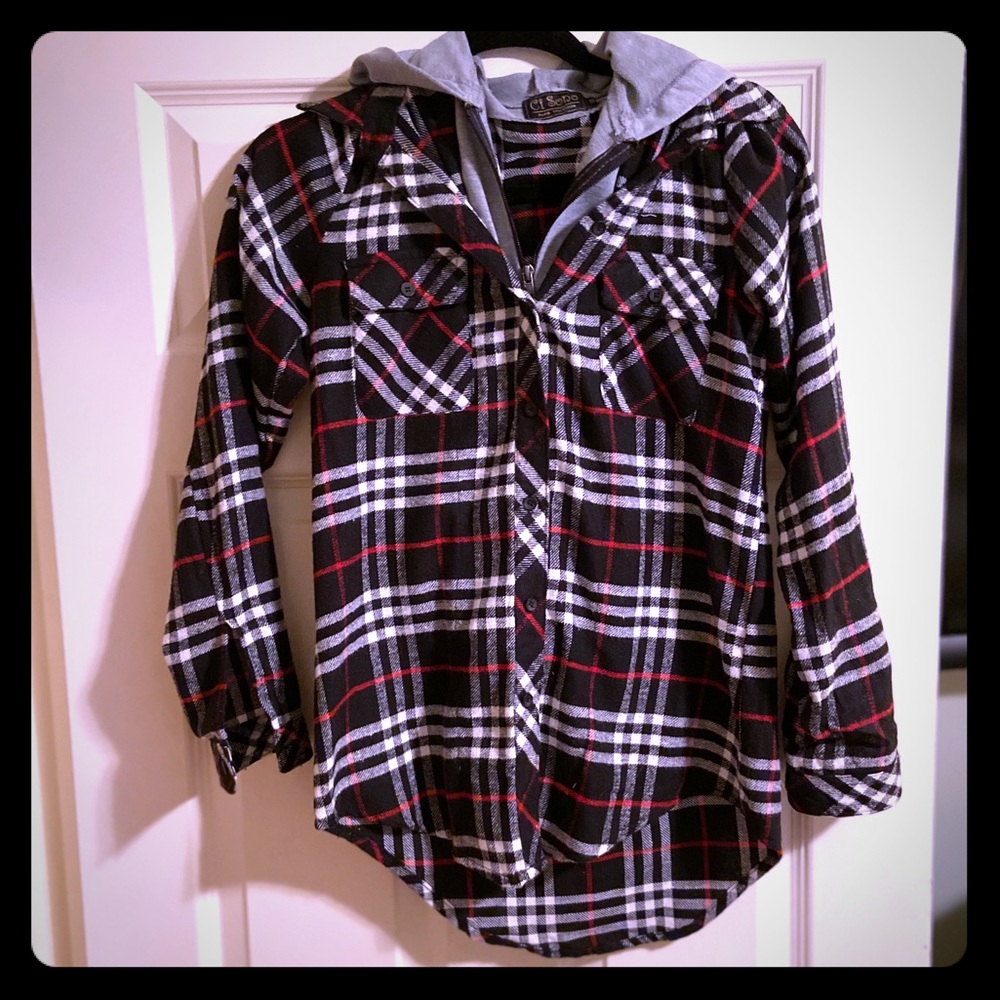 NWOT zip-up/button up flannel hoodie s: S
